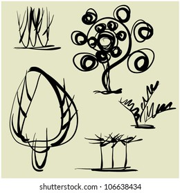 art sketching set #12 of vector trees symbols