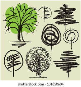 art sketching set #4 of vector trees symbols