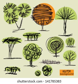 art sketching set 4 of vector trees symbols