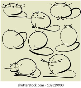 conjunto de dibujos artísticos de símbolos de gatos vectoriales