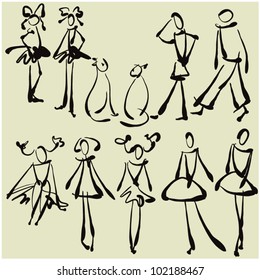 art sketching set of vector girl symbols