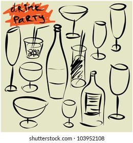art sketching set of vector glass symbols