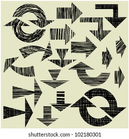 art sketching set of vector grunge arrows symbols