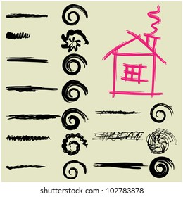 art sketching set of vector grunge ink brush