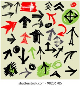 art sketching set of vector grunge arrows symbols