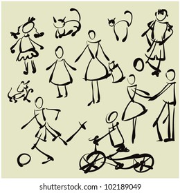 art sketching set of vector people  symbols