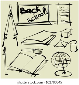 art sketching set of vector school symbols