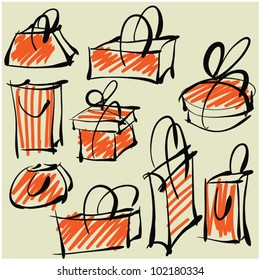 art sketching set of vector shopping bag symbols