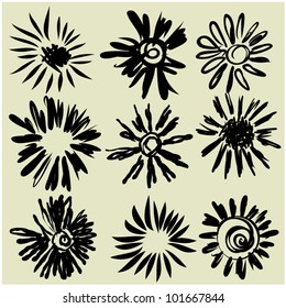 art sketching set of vector sun symbols