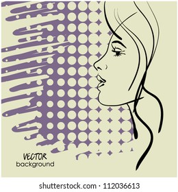 art sketching vector beautiful girl face  symbols with space for text
