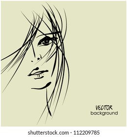 art sketching vector beautiful melancholy girl face  symbols