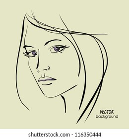 art sketching vector beautiful melancholy girl face symbols