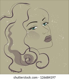 art sketching vector beautiful melancholy girl face symbols