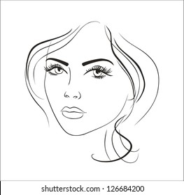 art sketching vector beautiful melancholy girl face symbols