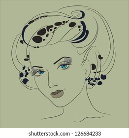 art sketching vector beautiful melancholy girl face symbols