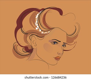 art sketching vector beautiful melancholy girl face symbols