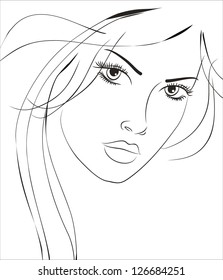 art sketching vector beautiful melancholy girl face symbols