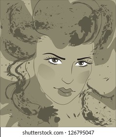 art sketching vector beautiful melancholy girl face symbols