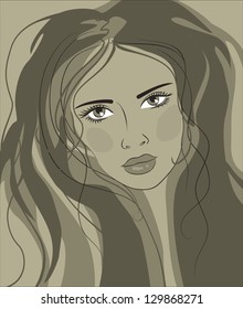 art sketching vector beautiful melancholy girl face symbols