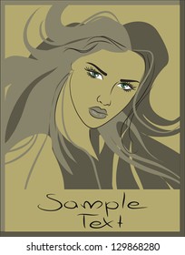 art sketching vector beautiful melancholy girl face symbols