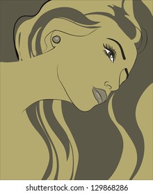 art sketching vector beautiful melancholy girl face symbols
