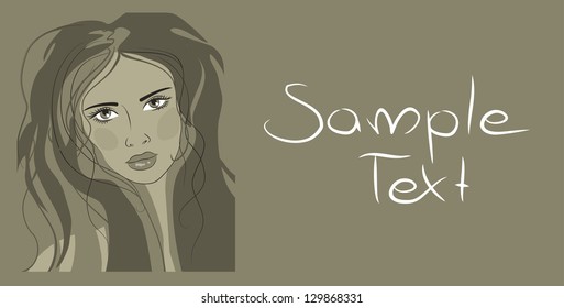 art sketching vector beautiful melancholy girl face symbols