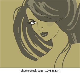 art sketching vector beautiful melancholy girl face symbols