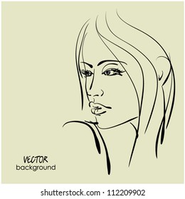 art sketching vector beautiful young woman face  symbols