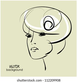 art sketching vector beautiful young woman face  symbols