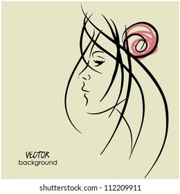 art sketching of vector beautiful young woman face symbol