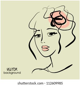 art sketching vector beautiful young bride face  symbols