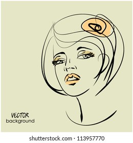 art sketching vector beautiful young  bride face  symbols