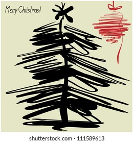 art sketching vector christmas tree  and ball
