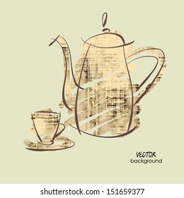 art sketching vector of coffeepot and cup