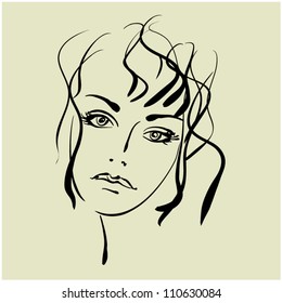 art sketching vector girl face  symbols