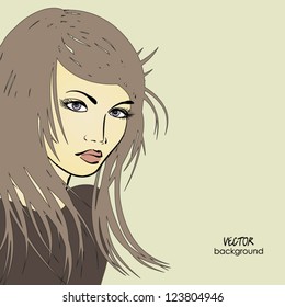 art sketching vector girl face  symbols with space for text