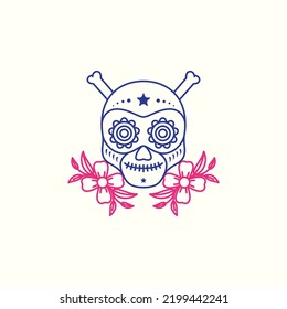 art skull bones with flowers culture logo design