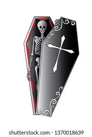 Art Skull in Coffin. Hand drawing and make graphic vector.