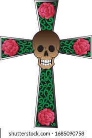 Art Skull Cross Color Tattoo. Hand drawing and graphic vector.