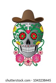 Art Skull Day of the dead. Hand drawing and make graphic vector.