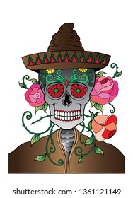 Art Skull Day of the dead. Hand drawing and make graphic vector.