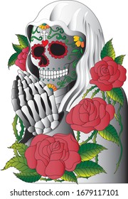 Art for Skull Day of the dead. Hand drawing and graphic vector.