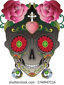 Art Skull Day of the dead.Hand drawing and graphic vector.