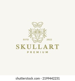 art skull flowers and butterfly logo design