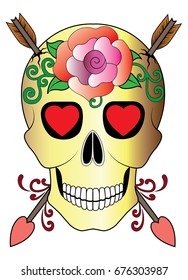 Art Skull in love.Hand drawing and make graphic design for vector.