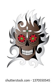 Art Skull Tattoo. Hand drawing and make graphic vector.