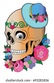 Art skull vector day of the dead. Hand pencil drawing and make graphic for vector.