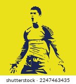 art sport goal score winner style expression great human silhouette yellow blue isolated retro line print t shirt person best player graphic design club team siuuu emotion vector template