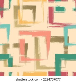 Art square seamless pattern. Repeating abstract grunge backdrop. Random cubes. Background brush strokes. Geometric texture. Repeated graphic patern. Repeat design for prints. Vector illustration