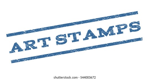 Art Stamps watermark stamp. Text caption between parallel lines with grunge design style. Rubber seal stamp with dirty texture. Vector cobalt blue color ink imprint on a white background.